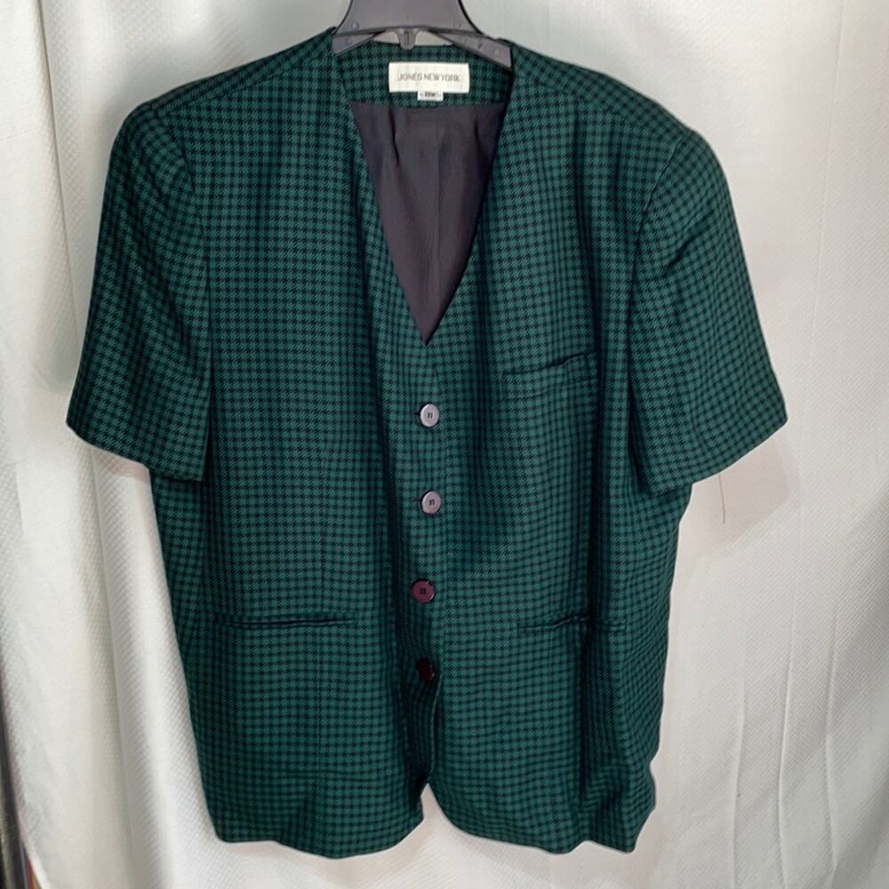 Jones New York 20w hunter green black short sleeve houndstooth like new